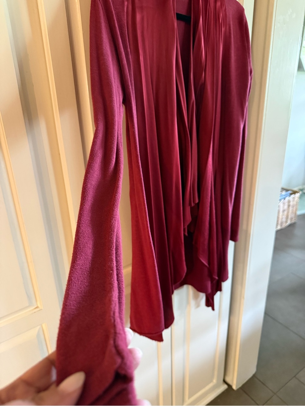 Draped Open-Front Cardigan Sweater - Raspberry - Picture 5 of 7